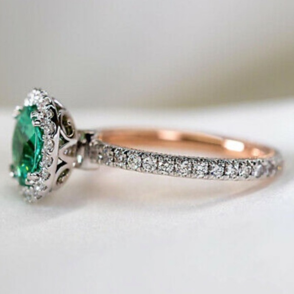 NEW Splendid Two Tone 925 St/Silver Ring Emerald - Picture 4 of 5